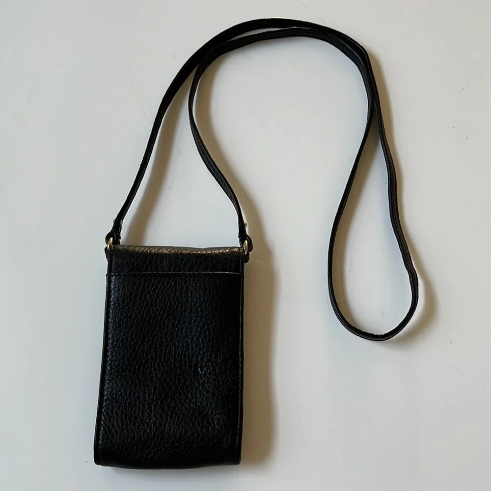 Kate Spade Phone Crossbody‎ Bag Womens Small Black Pebbled Leather Gold Logo